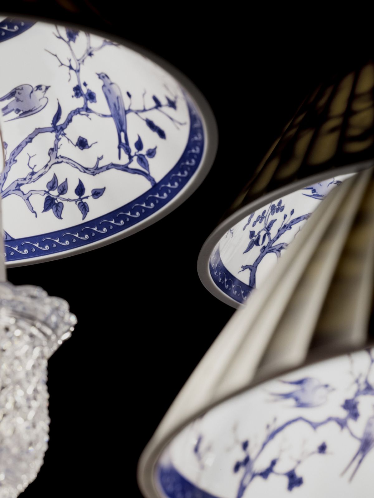 Cobalt blue natural motifs inspired by the Chinese Qinghua Ci porcelain artwork