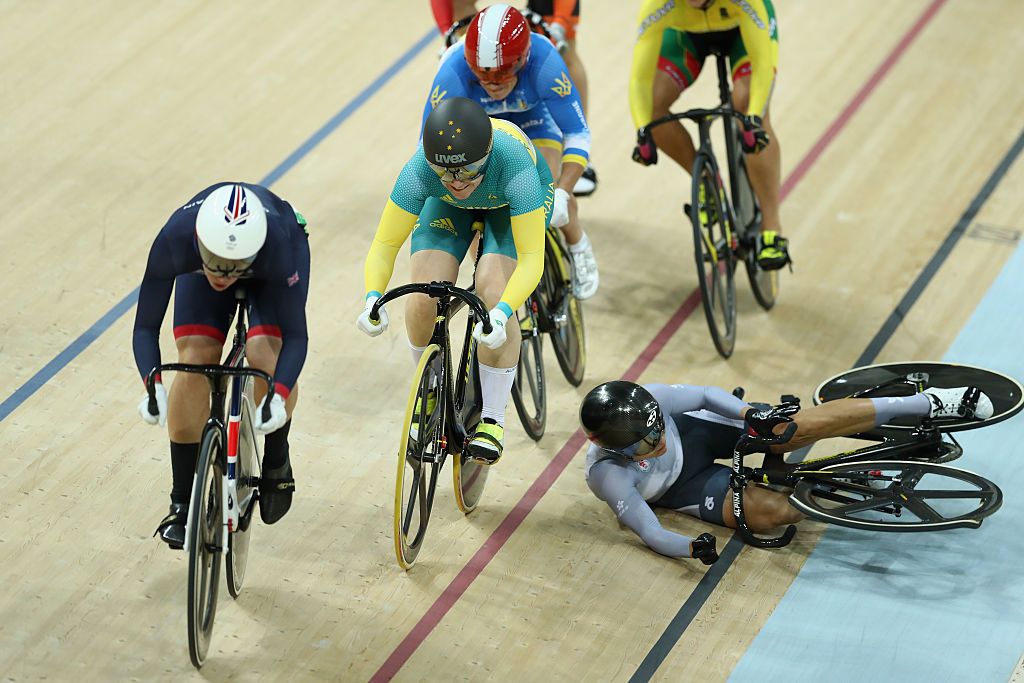 Hong Kong cyclist Lee Wai-Sze clashes out during the semi-finals of the women’s keirin in 2016 Rio Summer Olympics (Photo: Getty Images)