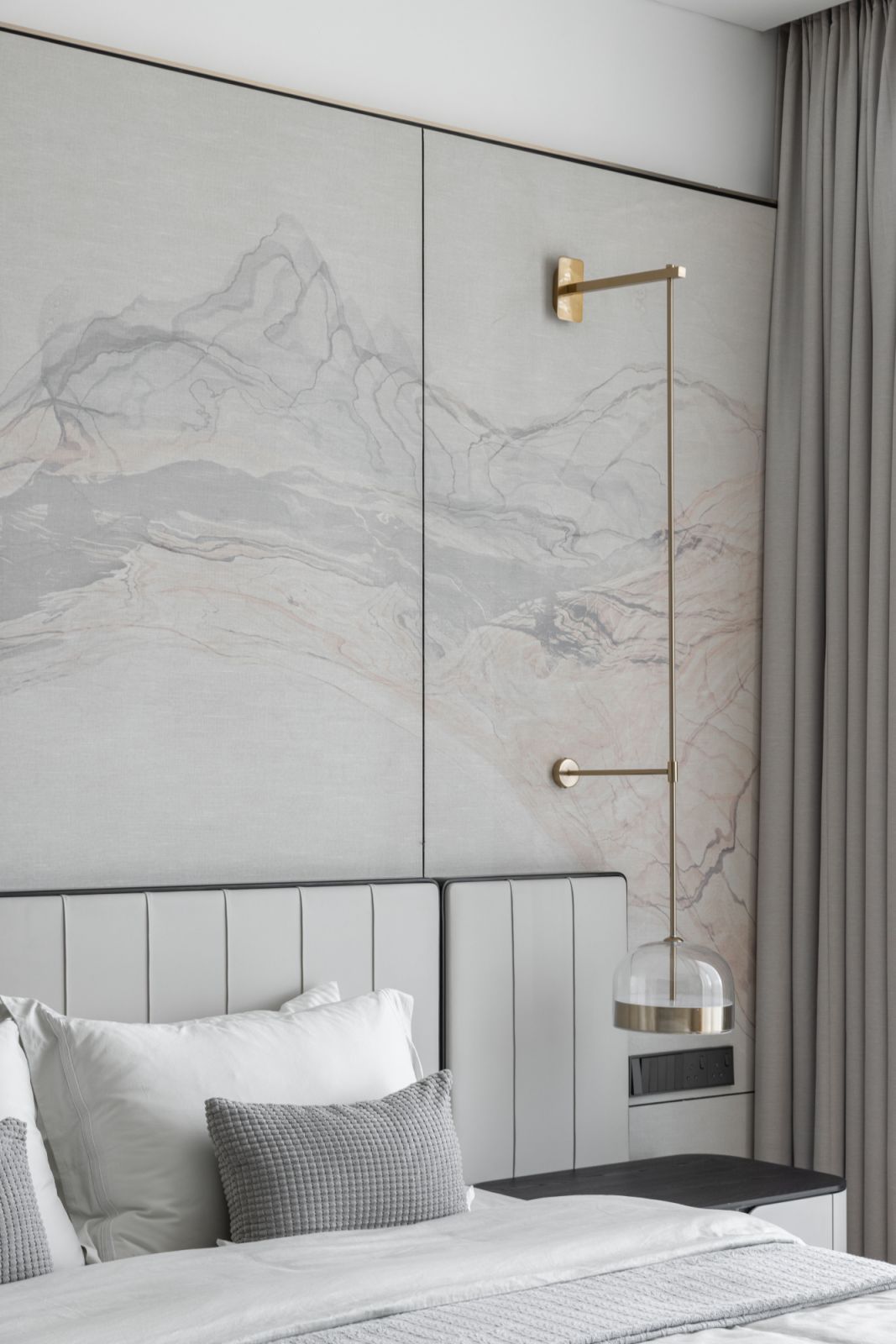 Abstract landscapes was chosen for this bedroom