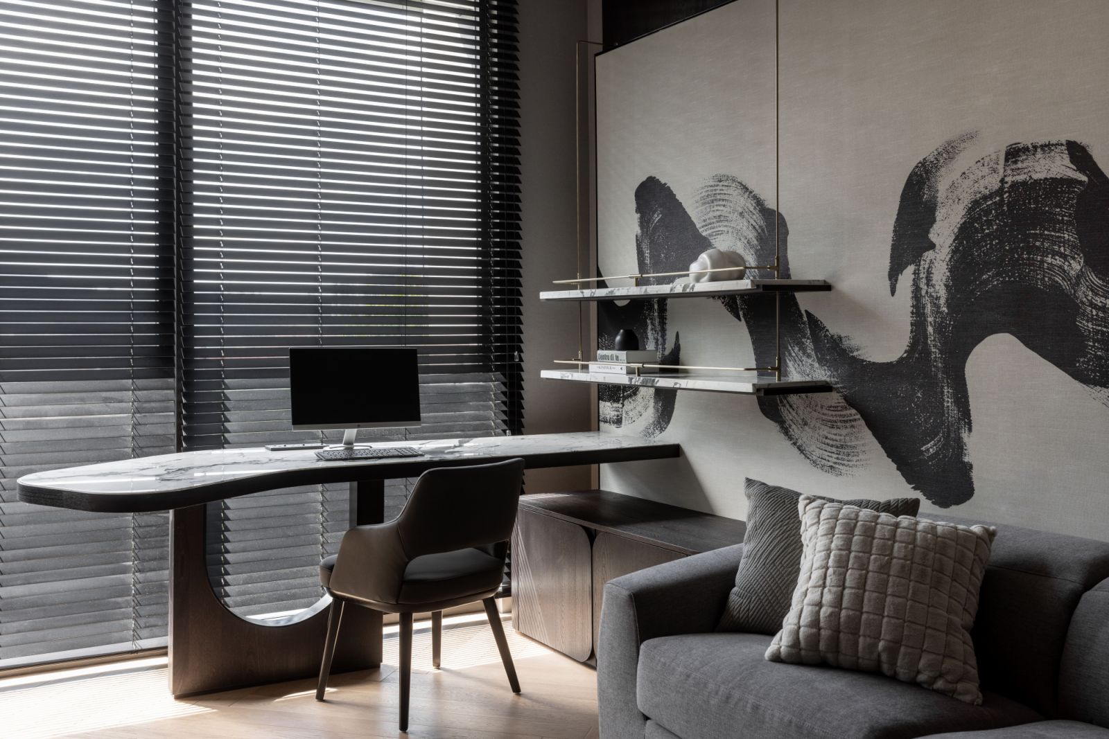 Bold brushwork wallpaper double as artwork