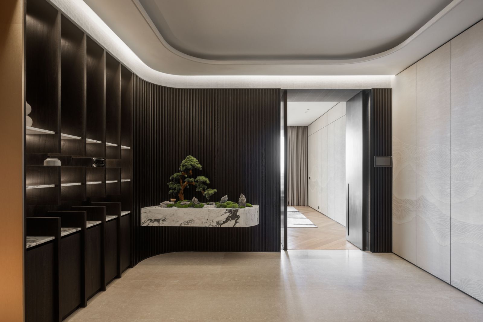 The foyer features subtle landscaping