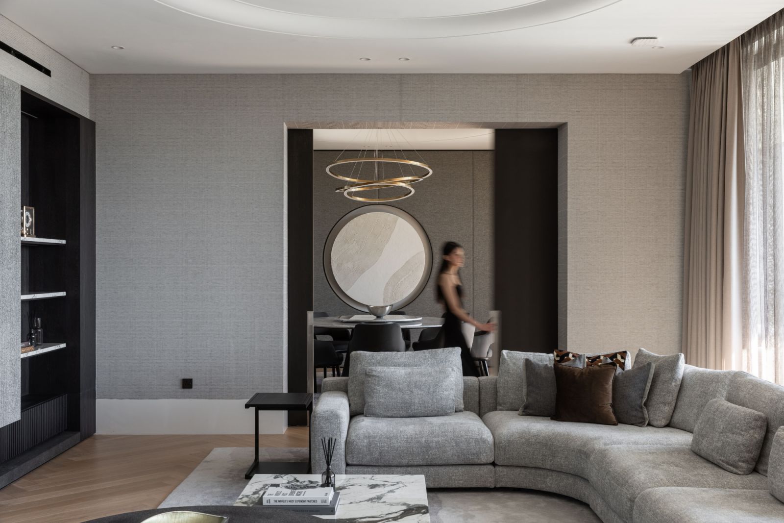 The dining room has sliding doors for added privacy