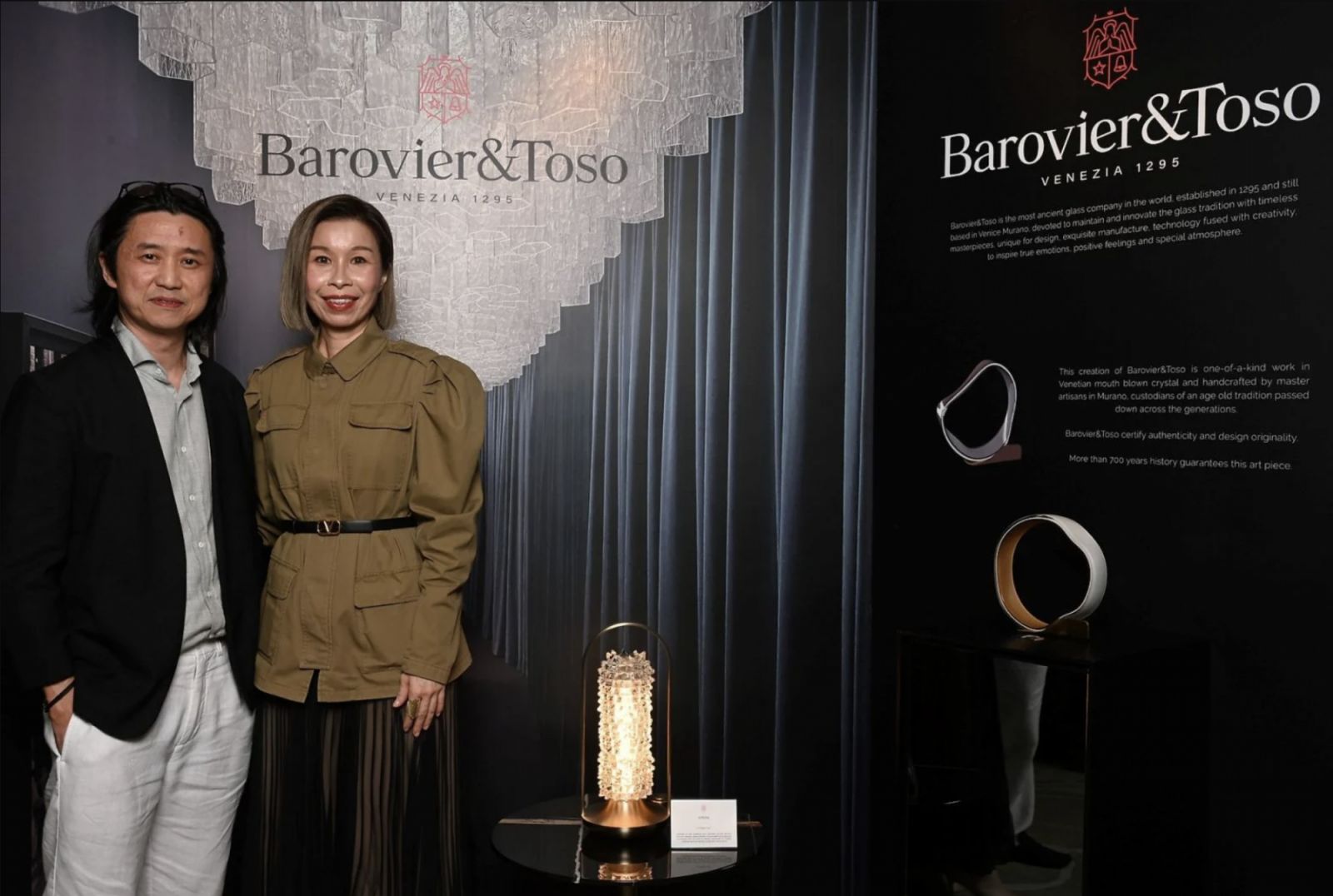 Ed Ong and Tatler Singapore managing director Stephanie Tay with the Opera Table Lamp