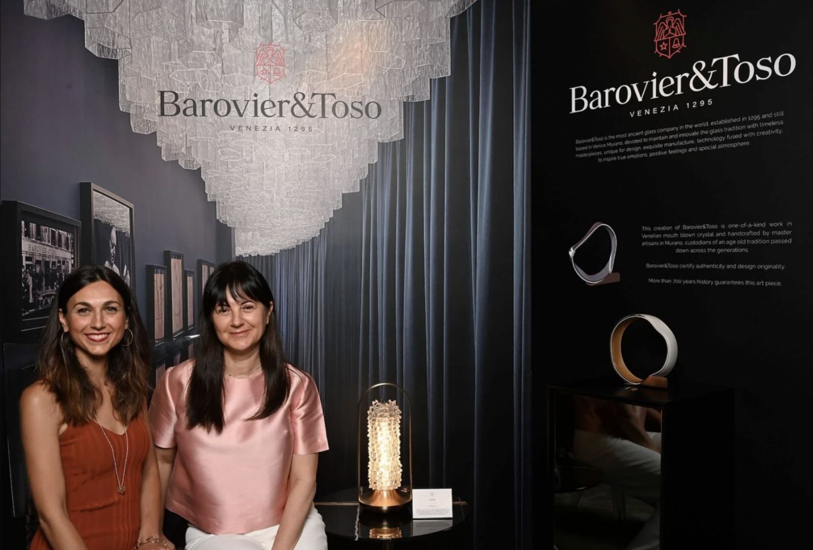 Barovier & Toso team members Livia Papacchini and Daniela Sarracco with the Opera Table Lamp