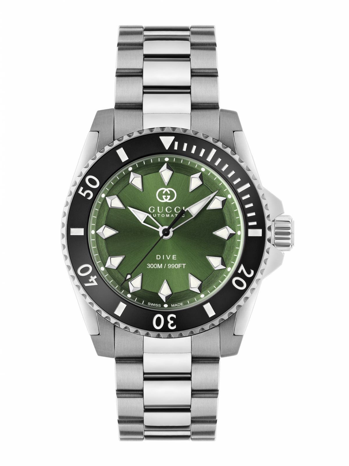 Gucci Dive 40mm with a green dial and steel bracelet (Photo: Courtesy of Gucci)