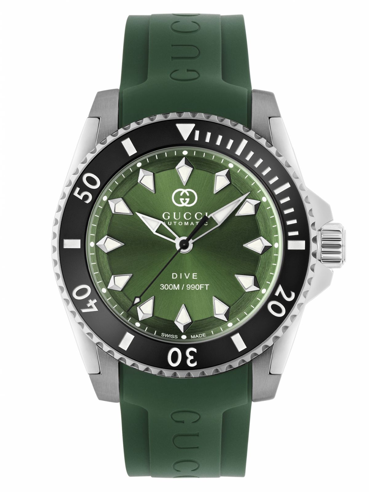 Gucci Dive 40mm with a green dial and rubber bracelet (Photo: Courtesy of Gucci)