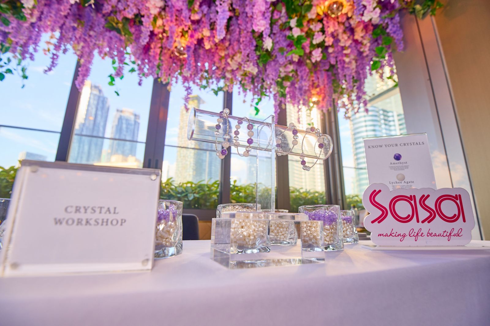 The crystal workshop invited guests to customise quartz bead bracelets