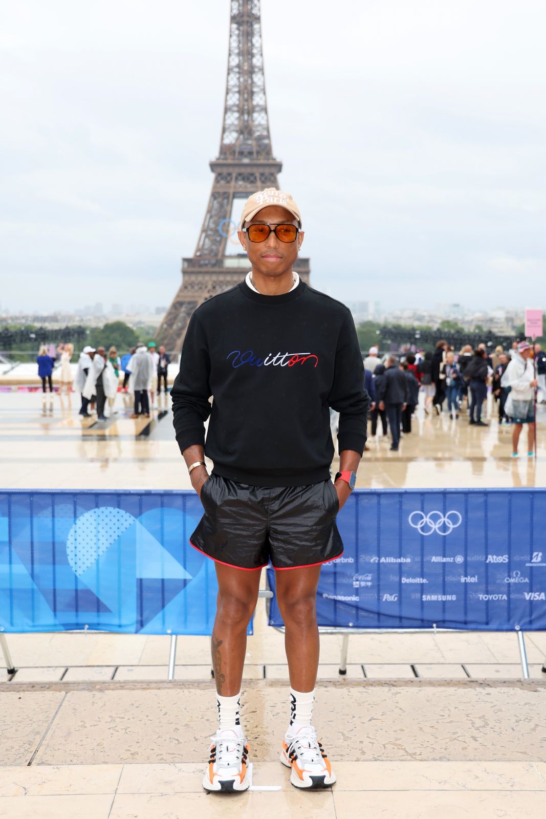 PARIS, FRANCE - JULY 26: Pharrell Williams attends the red carpet ahead of the opening ceremony of the Olympic Games Paris 2024 on July 26, 2024 in Paris, France. (Photo by Matthew Stockman/Getty Images)