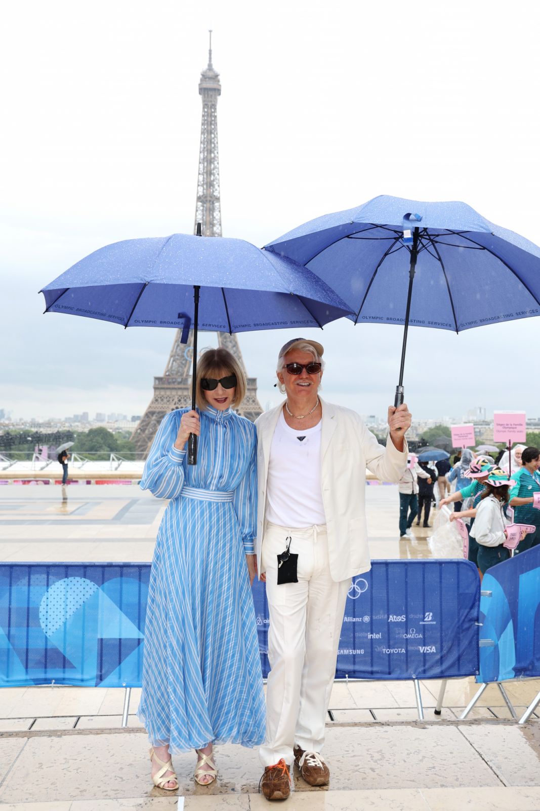PARIS, FRANCE - JULY 26: Anna Wintour and Baz Luhrmann attend the red carpet ahead of the opening ceremony of the Olympic Games Paris 2024 on July 26, 2024 in Paris, France. (Photo by Matthew Stockman/Getty Images)