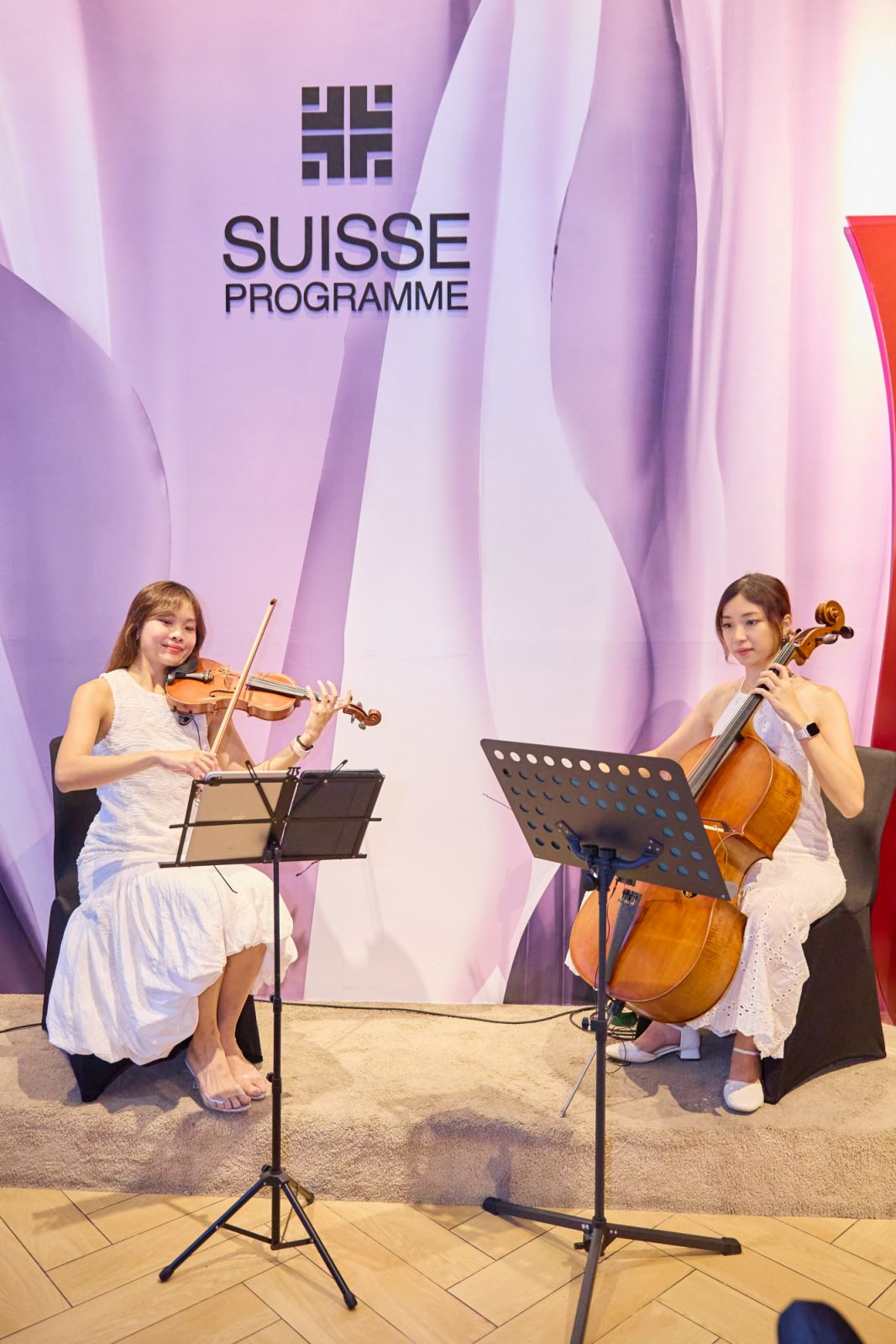 Skilled string duo entertained guests throughout the evening