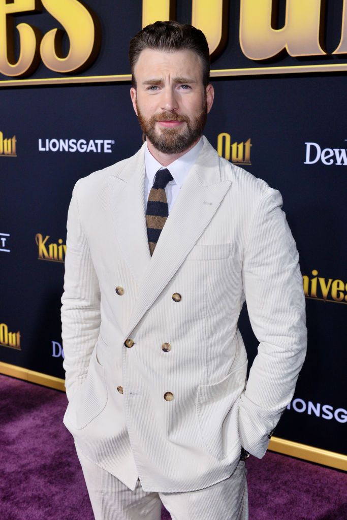 WESTWOOD, CALIFORNIA - NOVEMBER 14: Chris Evans arrives at the Premiere of Lionsgate's 'Knives Out' at Regency Village Theatre on November 14, 2019 in Westwood, California. (Photo by Jerod Harris/Getty Images)