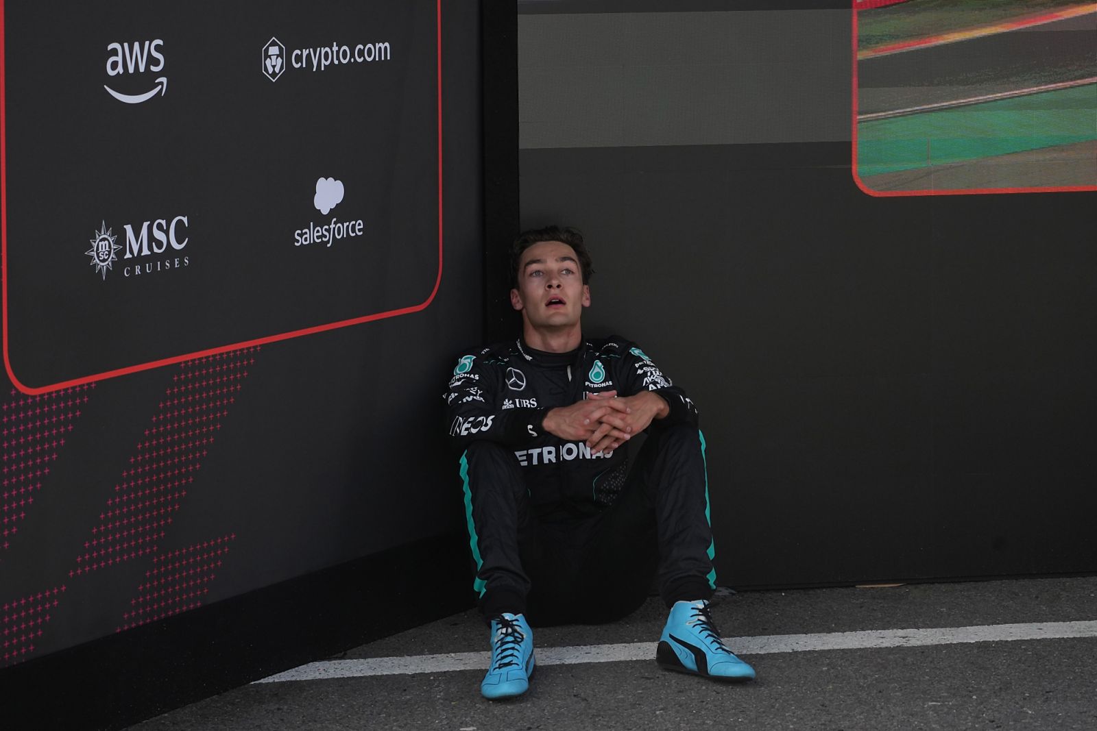 George Russell of the UK is driving the (63) Mercedes-AMG Petronas F1 Team F1 W15 E Performance Mercedes during the Formula 1 Rolex Belgian Grand Prix 2024 in Francorchamps, Belgium, on July 28, 2024. (Photo by Alessio Morgese/NurPhoto via Getty Images)