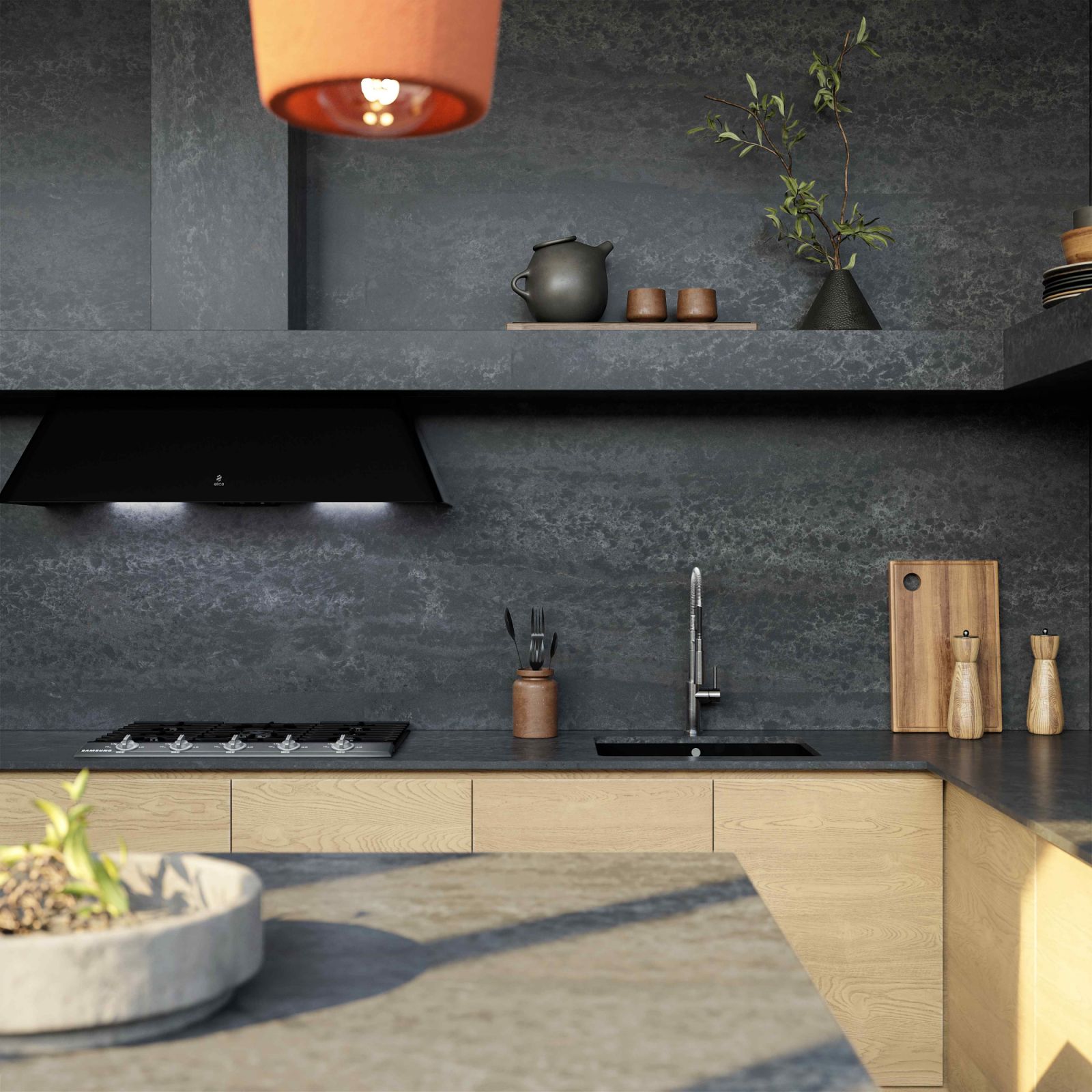 Larger kitchens can accommodate bolder patterns or darker hues without feeling overwhelming (Photo: Cosentino)
