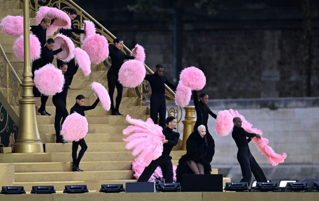 27 July 2024, France, Paris: Olympia, Paris 2024, opening ceremony of the Summer Olympics, singer Lady Gaga performs before the opening ceremony. Photo: Sina Schuldt/dpa (Photo by Sina Schuldt/picture alliance via Getty Images)