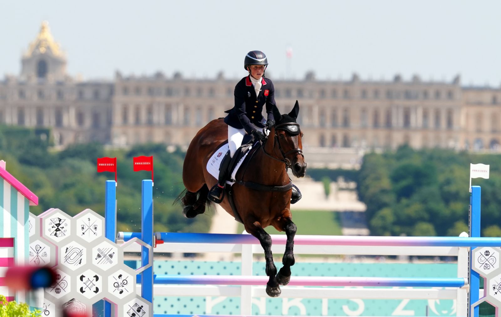 Great Britain's Rosalind Canter aboard Lordships Graffalo during the Eventing Individual Jumping Final at the Château de Versailles on the third day of the 2024 Paris Olympic Games in France. Picture date: Monday July 29, 2024. (Photo by David Davies/PA Images via Getty Images)