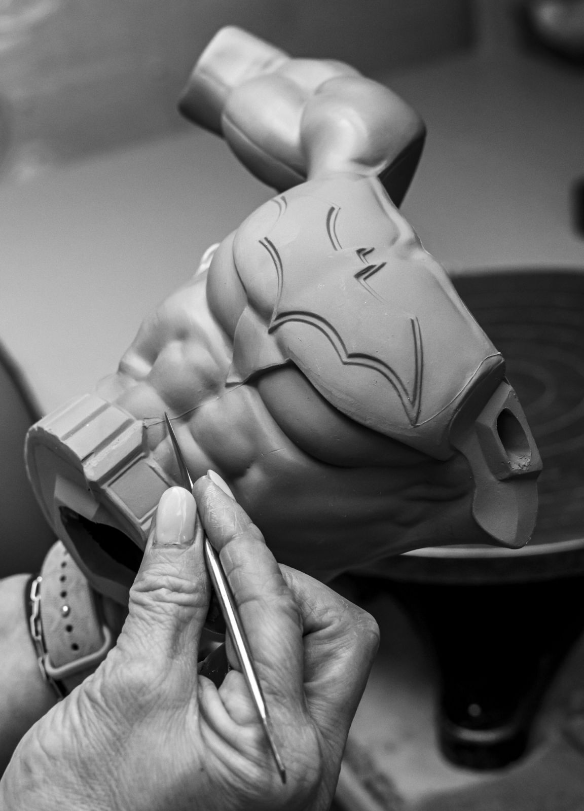 The artisans' process of making the Batman sculpture