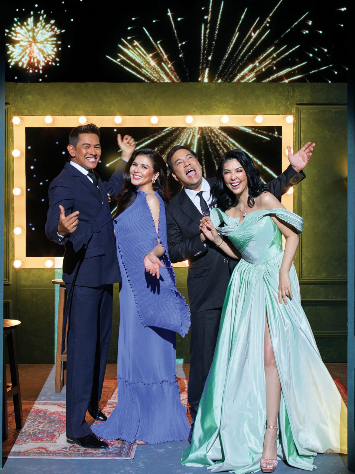 Valenciano wears Rodel Briñas suit, Padilla wears Rajo Laurel gown, Nievera wears Stefano Ricci suit and Christian Louboutin shoes, and Fernandez wears Michael Leyva gown. All jewellery by Tiffany & Co