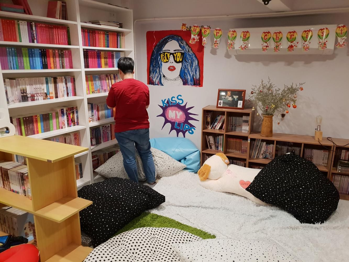 The reading corner at Kloset Yuri Book Club in Bangkok