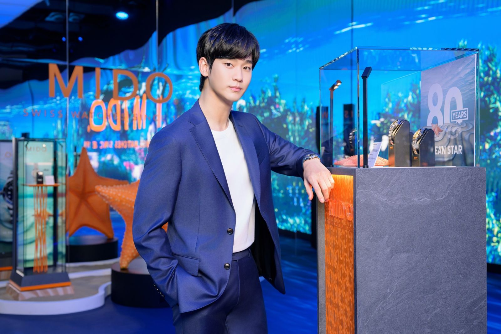Mido亞洲區品牌大使、知名韓國男星金秀賢應邀出席海洋之星80週年暨Ocean Star 39腕錶發表記者會。(Photo: Mido)