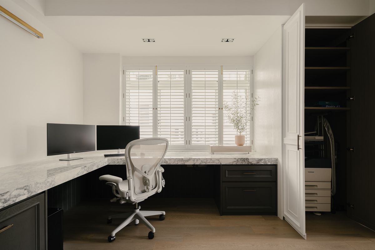A ledge work surface ensures the study never runs out of space