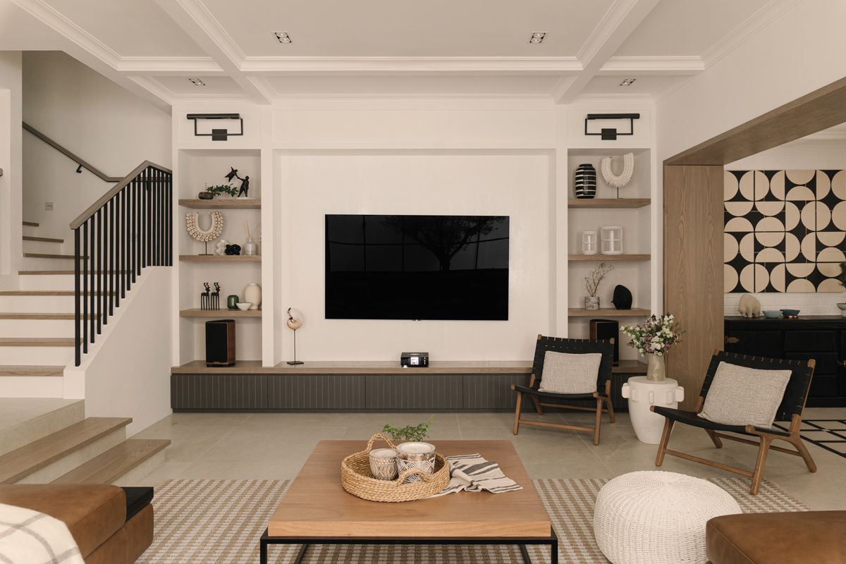 The colour and material palettes feature neutral hues and a plethora of textures