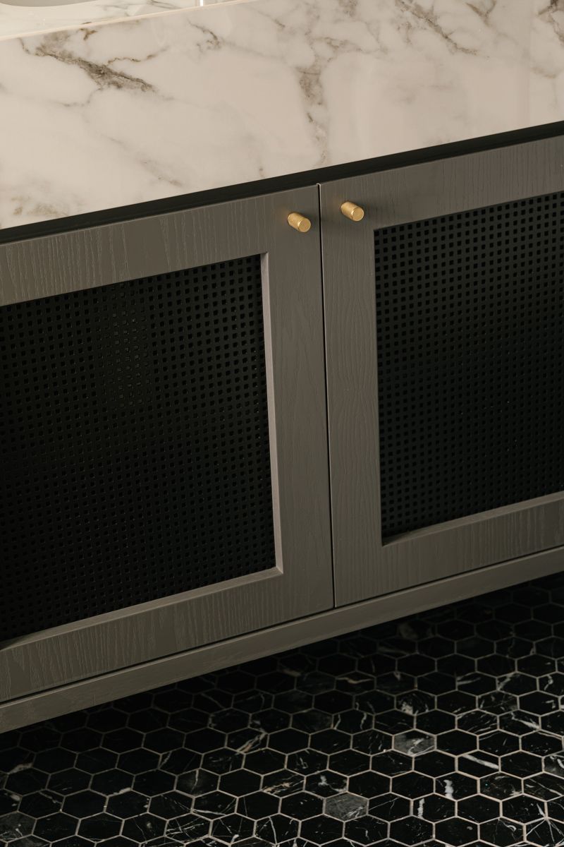 Close up of the layered textures in the bathroom