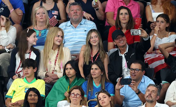 PARIS, FRANCE - JULY 30: Nicole Kidman, Keith Urban and their daughters Faith and Sunday Rose are seen during the Artistic Gymnastics Women's Team Final on day four of the Olympic Games Paris 2024 at Bercy Arena on July 30, 2024 in Paris, France. (Photo by Pascal Le Segretain/Getty Images)