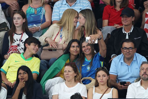 PARIS, FRANCE - JULY 30: Nicole Kidman, Keith Urban and their daughters Faith and Sunday Rose are seen during the Artistic Gymnastics Women's Team Final on day four of the Olympic Games Paris 2024 at Bercy Arena on July 30, 2024 in Paris, France. ( (Photo by Pascal Le Segretain/Getty Images)