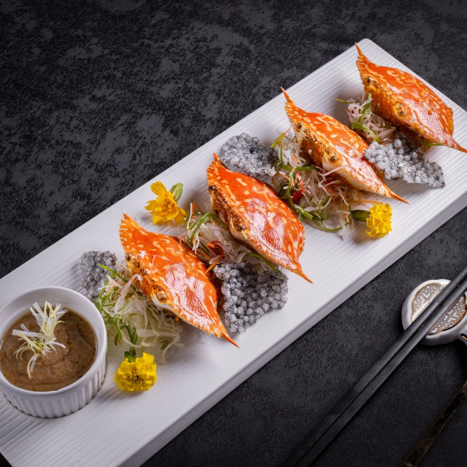 Secret Menu dishes at the best restaurants - Crystal Dragon's Deep-fried Golden Crab Shell stuffed with seafood and wild morel, and served with truffle dip