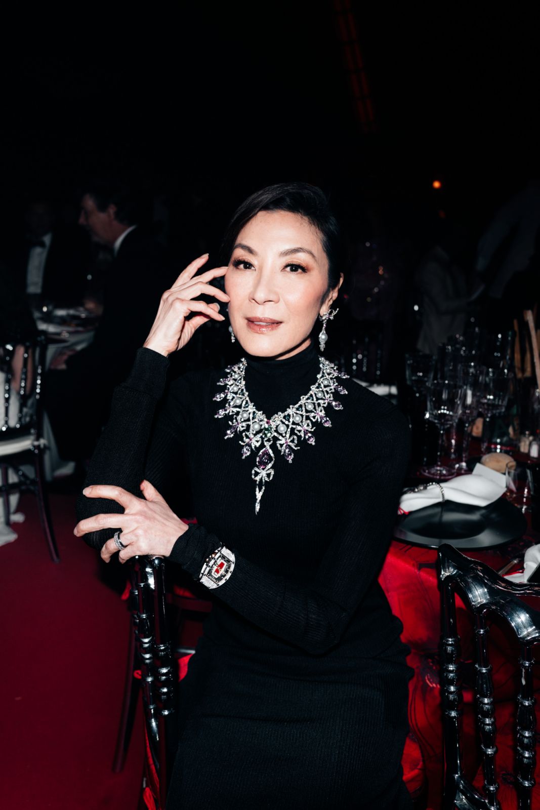 At the Cannes Film Festival 2024, Yeoh wore a parure from the Mikimoto high jewellery collection and a Richard Mille watch (Photo: courtesy of Mikimoto/Germanlarkin)