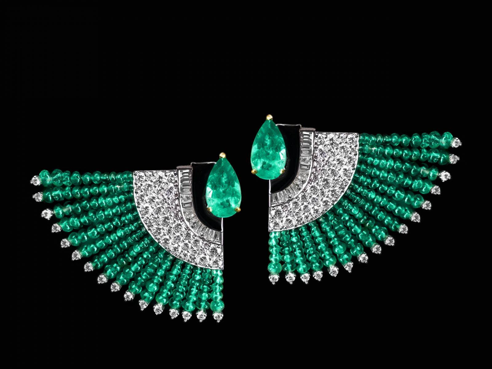 Emerald and diamond earrings