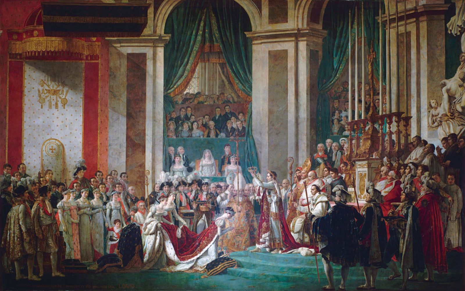由畫家Jacques-Louis David (1748–1825) 與Georges Rouget (1783–1869)所描繪,拿破崙皇帝與約瑟芬皇后的加冕典禮。 (Photo by VCG Wilson/Corbis via Getty Images)