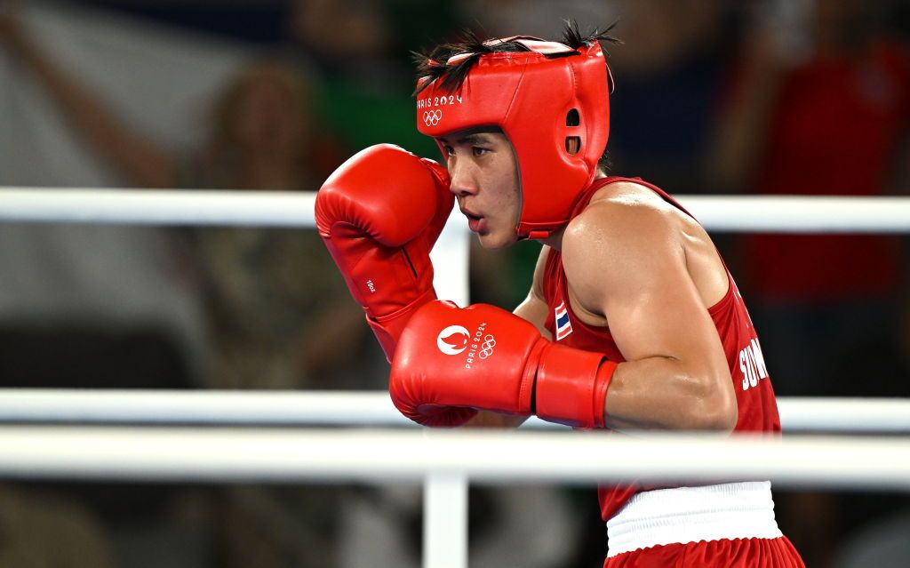 บี จันทร์แจ่ม ในการแข่งขันมวยสากลหญิงรอบรองชนะเลิศ (ภาพ: Brendan Moran / Sportsfile / Getty Images)