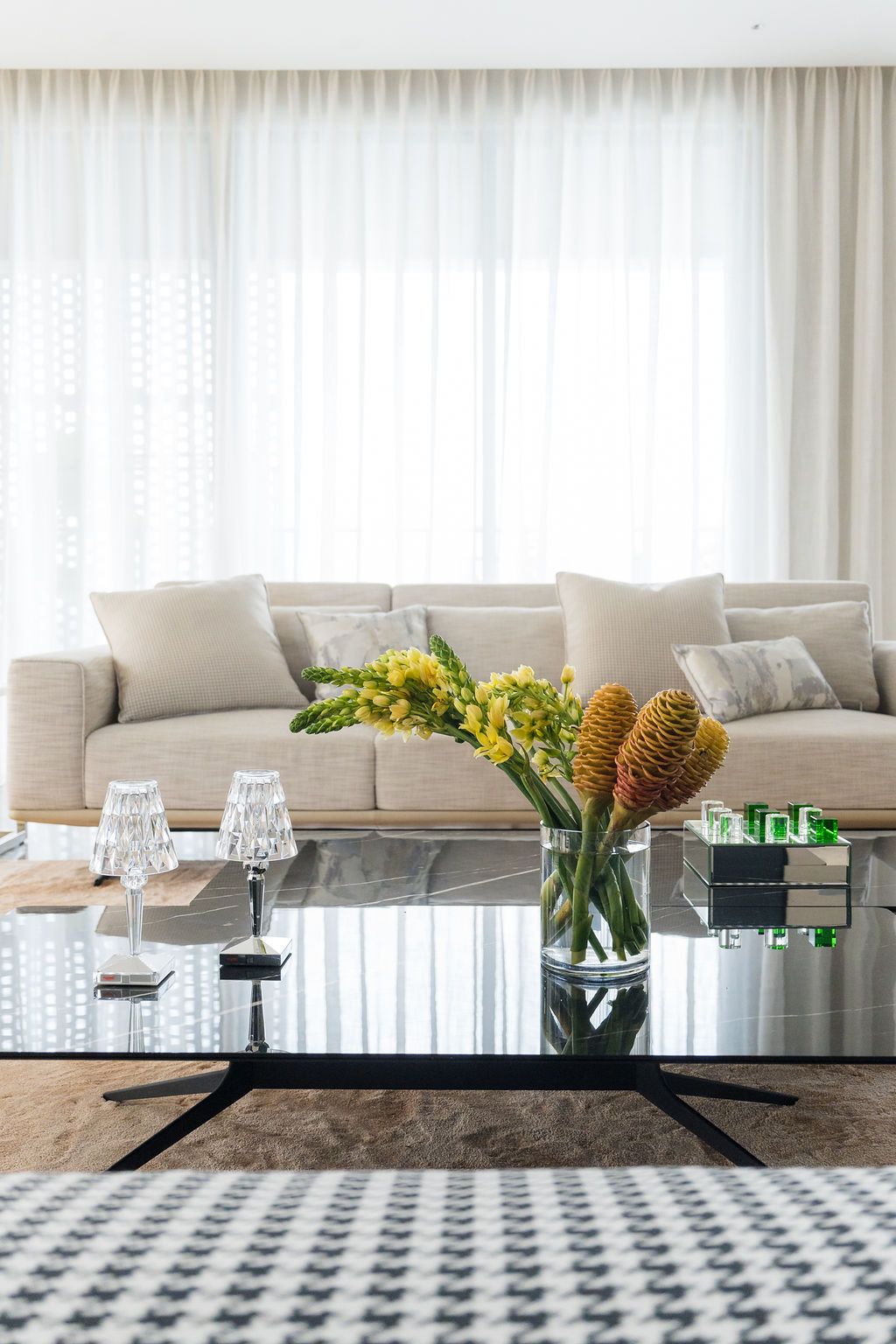 Modern furniture was upholstered with sleek fabrics