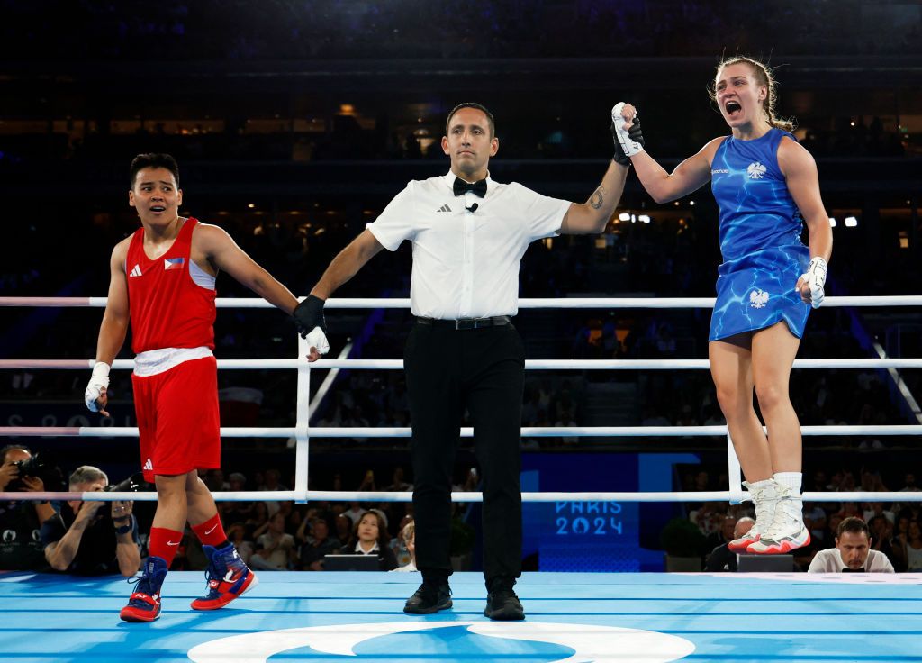 Julia Szeremeta of Team Poland reacts after winning against Nesthy Petecio of Team Philippines (Photo: Peter Cziborra / Getty Images)