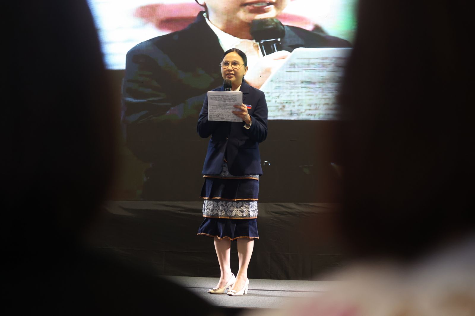 Department of Trade and Industry Sec. Cristina Roque delivering her message at the Go Negosyo Women in Collaboration for MSME Development Cocktail Party