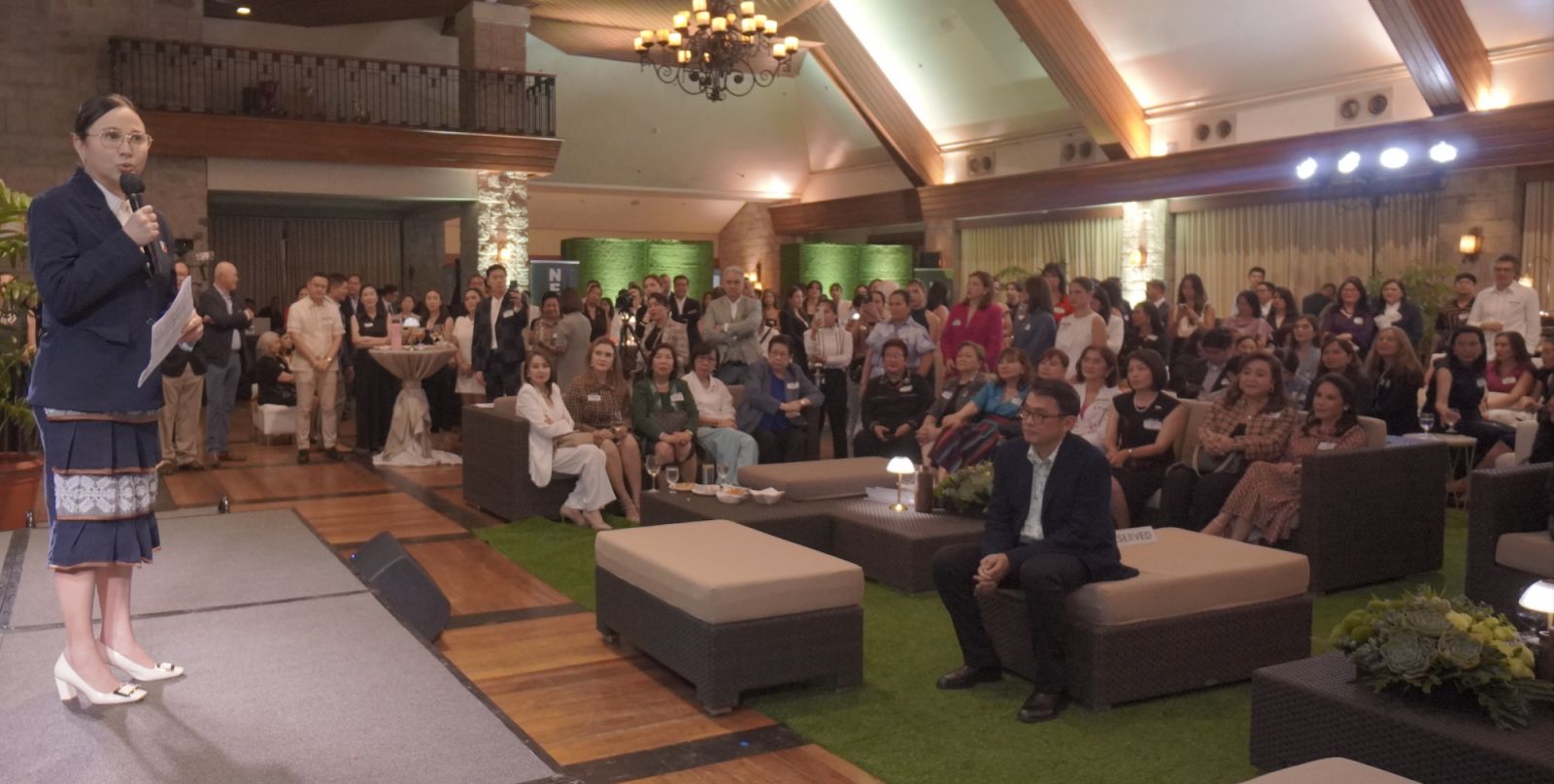 Department of Trade and Industry Sec. Cristina Roque delivering her message at the Go Negosyo Women in Collaboration for MSME Development Cocktail Party