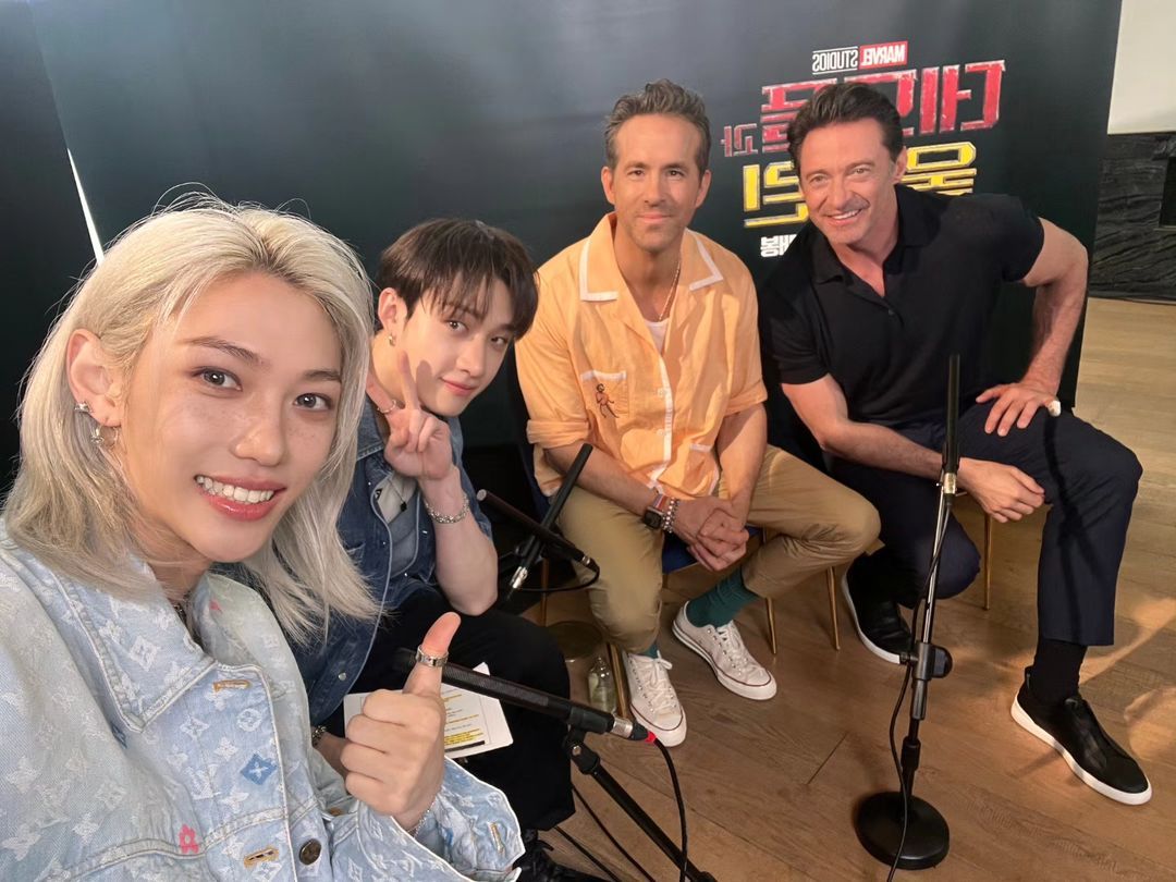 Stray Kids' members Felix and Bang Chan teasing their collaboration with ‘Deadpool & Wolverine’ stars Ryan Reynolds and Hugh Jackman (Photo: Instagram / @realstraykids)
