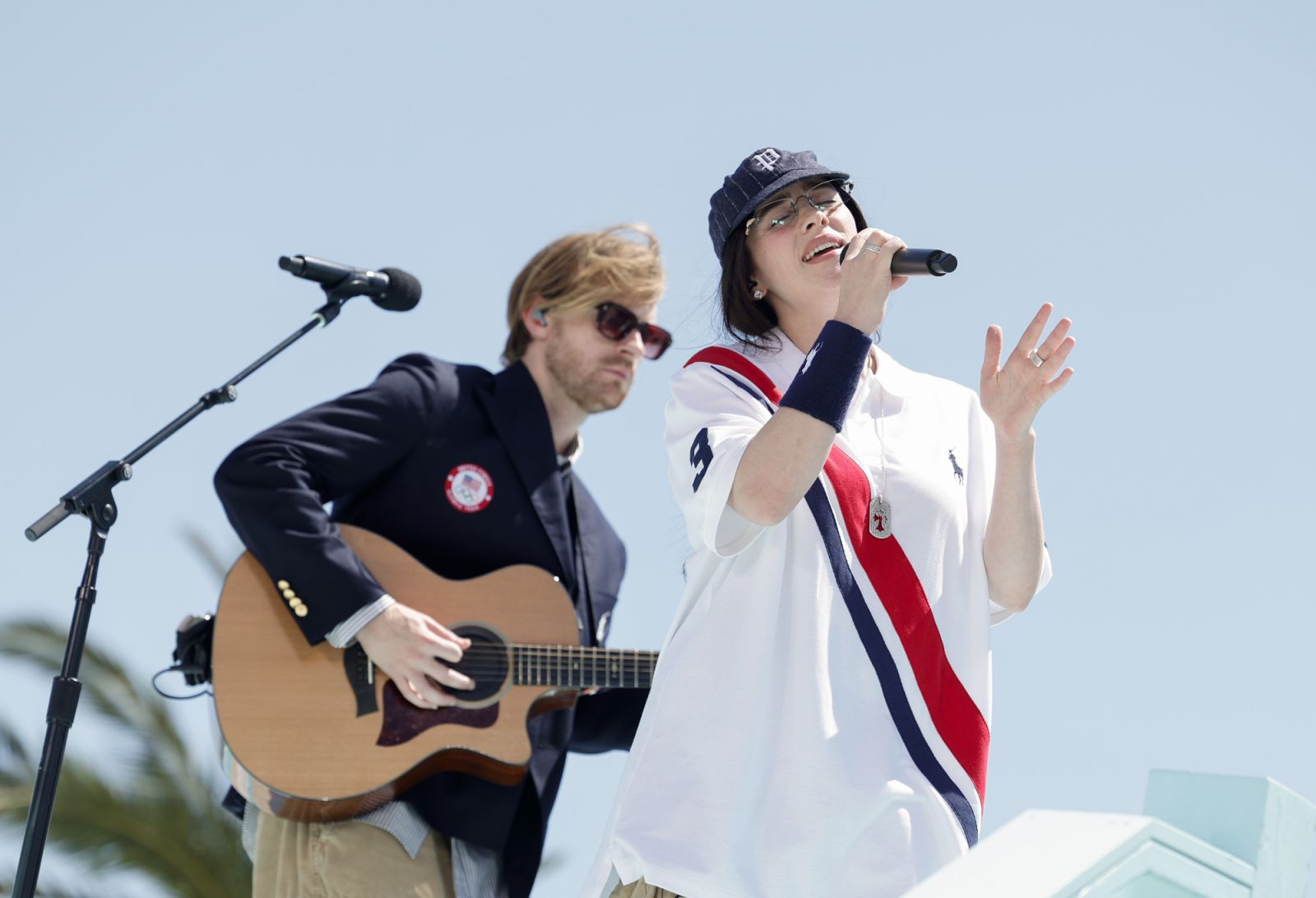UNSPECIFIED: (EXCLUSIVE COVERAGE) In this image released on August 11, (L-R) FINNEAS and Billie Eilish  perform at the LA28 Olympic Games Handover Celebration. (Photo by Emma McIntyre/Getty Images for LA28)