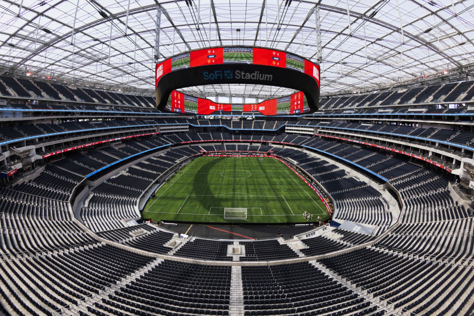 INGLEWOOD, CA - JULY 27: A general view of the interior of SoFi Stadium from an elevated position before the pre-season club friendly soccer match between Manchester United FC and Arsenal FC on July 27, 2024 at SoFi Stadium in Inglewood, CA. (Photo by Ric Tapia/Icon Sportswire via Getty Images)
