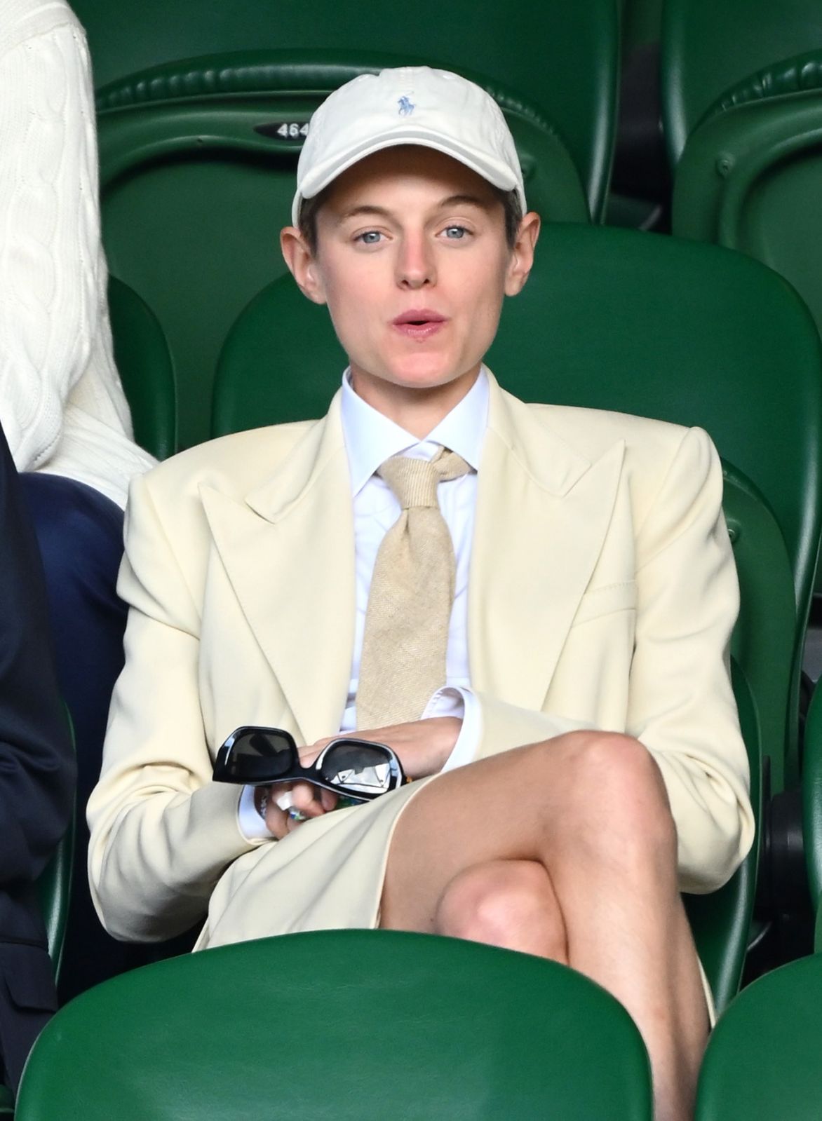 LONDON, ENGLAND - JULY 09: Emma Corrin attends day seven of the Wimbledon Tennis Championships at the All England Lawn Tennis and Croquet Club on July 09, 2023 in London, England. (Photo by Karwai Tang/WireImage)