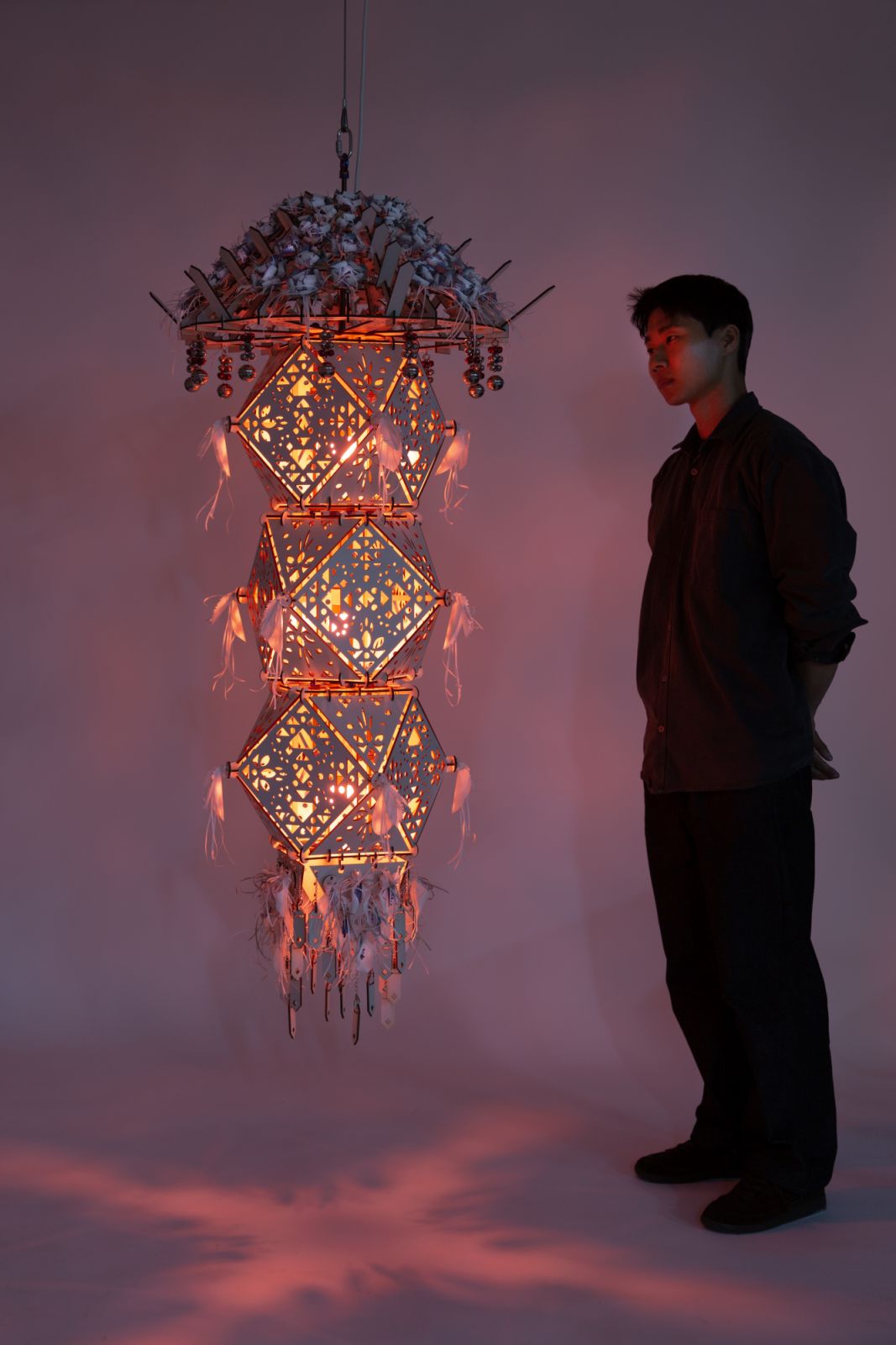 Haegue Yang's "Mesmerizing Votive Pagoda Lantern – Snow Volcano Ultramundane Flowers" (2024) (Photo: Studio Haegue Yang, courtesy Kukje Gallery)