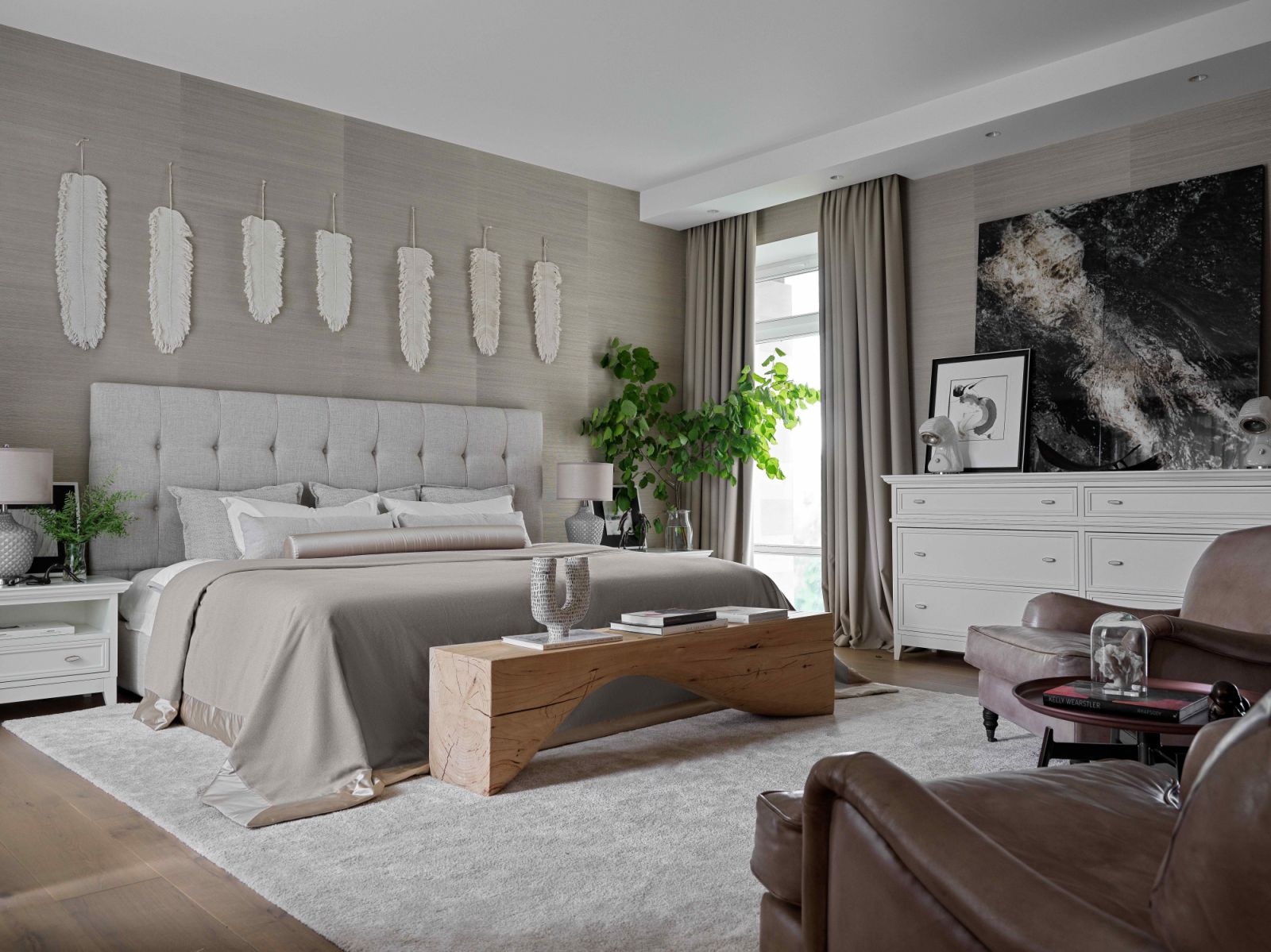 The serene primary bedroom filled with the homeowners' favourite things