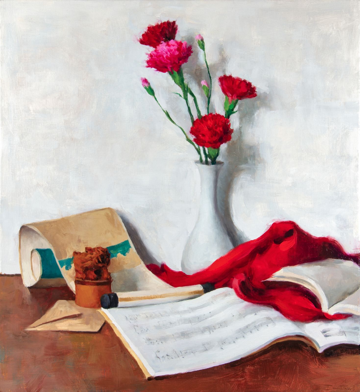 Dominic Thian’s ‘Arrangement in Red & White II’, 2023, oil on linen