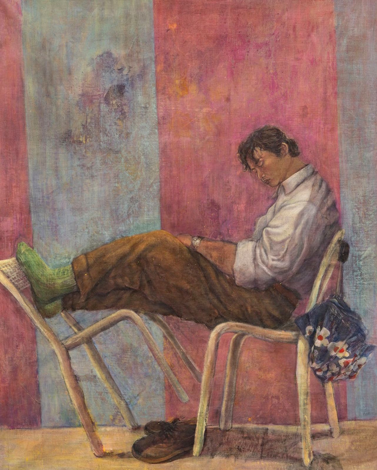 Faris Heizer’s ‘Mandatory Nap’, 2023, acrylic on linen