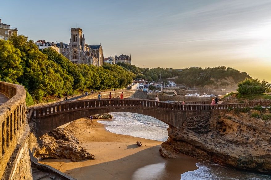A shot of the Rocher de la Vierge bridge in Biarritz, France (Photo: Getty Images)
