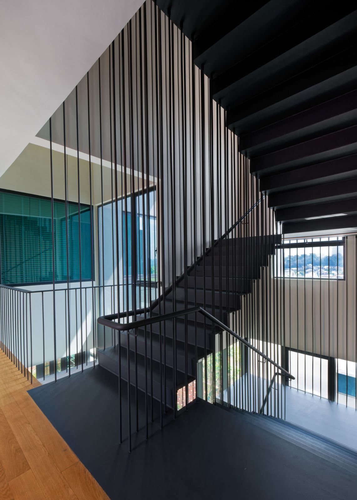 The sculptural suspended staircase