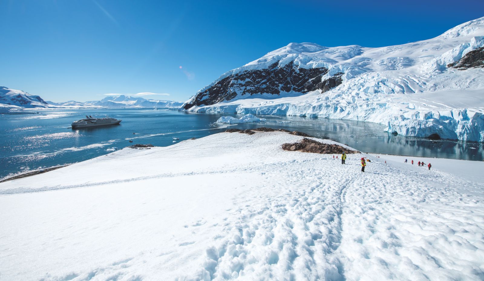 Ponant’s luxury vessel cruises into Neko Harbour, named for a Scottish whaling boat, the Neko (Image courtesy of Ponant Cruises)