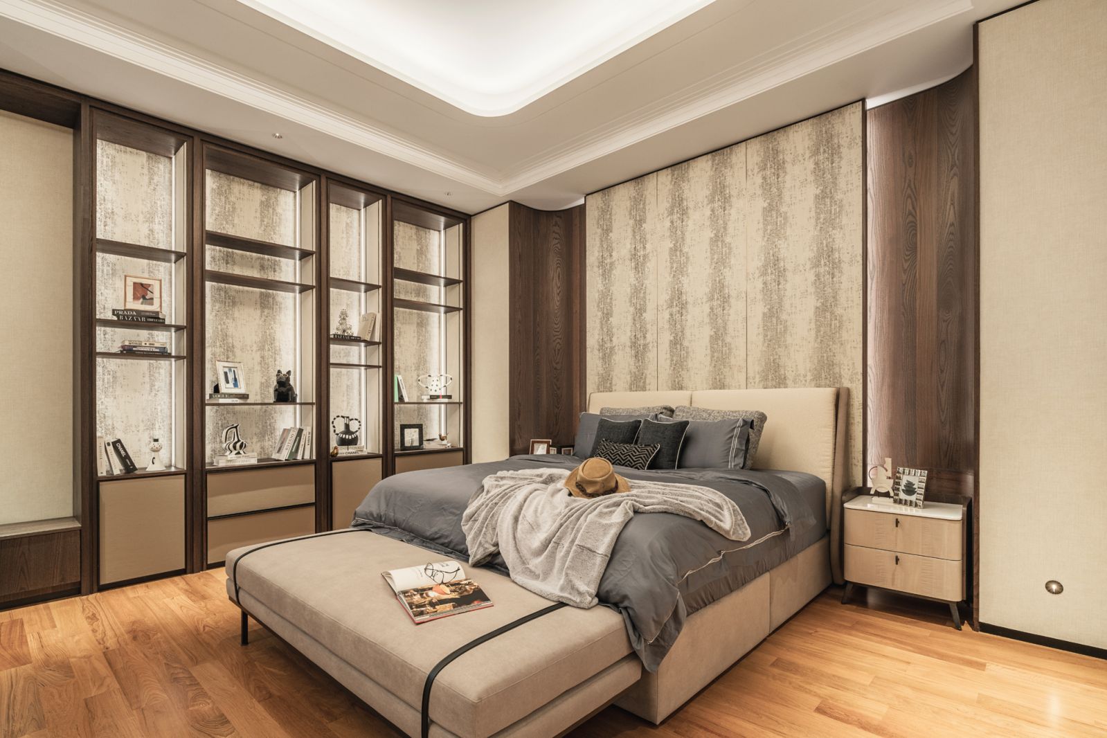 This bedroom is a restful yet luxurious space