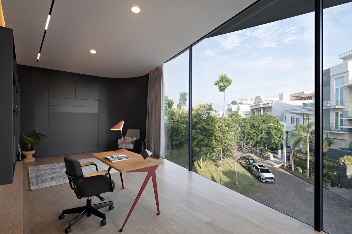 The homeowner's spacious study overlooks the neighbourhood